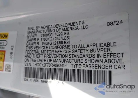 2024 Honda Accord Hybrid Sport-L from USA, damaged, VIN 1HGCY2F78RA090349